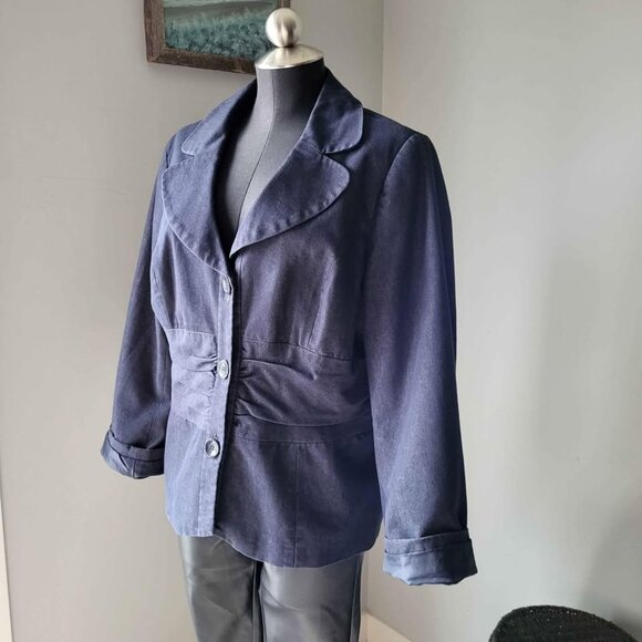 CLEO Denim Blazer Jacket Sz 14- 1X  Petite - Picture 7 of 10
